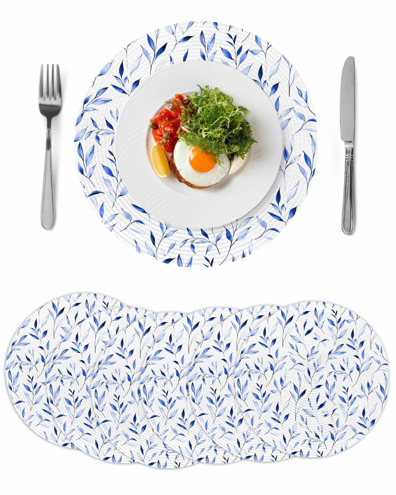 Blue Leaf Round Placemats Set of 6 for Dinning Tables,Heat-proof ...