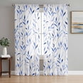 thumbnail image 1 of Blue Leaf Semi Sheer Curtains 108 Inch Length 2 Panels Set, Modern Botanical Foliage Plant Country Flower Sheer Kitchen Curtain Privacy Voile Window Curtain for Living Room Bedroom Rod Pocket Drapes, 1 of 7