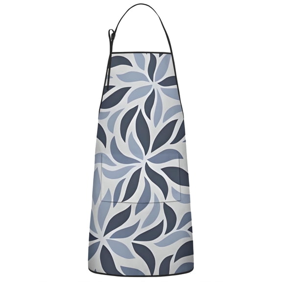 Blue Leaf Shaped Floral Pattern Apron-Garden Aprons for Women with Pockets-Cotton Linen Waterproof Kitchen Cooking Gardening Aprons Adjustable for Kitchen,Cooking,BBQ and Salon 33x27 Inch