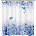 thumbnail image 1 of Blue Leaf Shower Curtain Eucalyptus Hummingbird Bird Shower Curtains White Blue Leaves Botanical Plant Purple Floral Cottagecore Aesthetic Bathroom Curtain 12 Hooks Durable Fabric 72X72Inches, 1 of 6