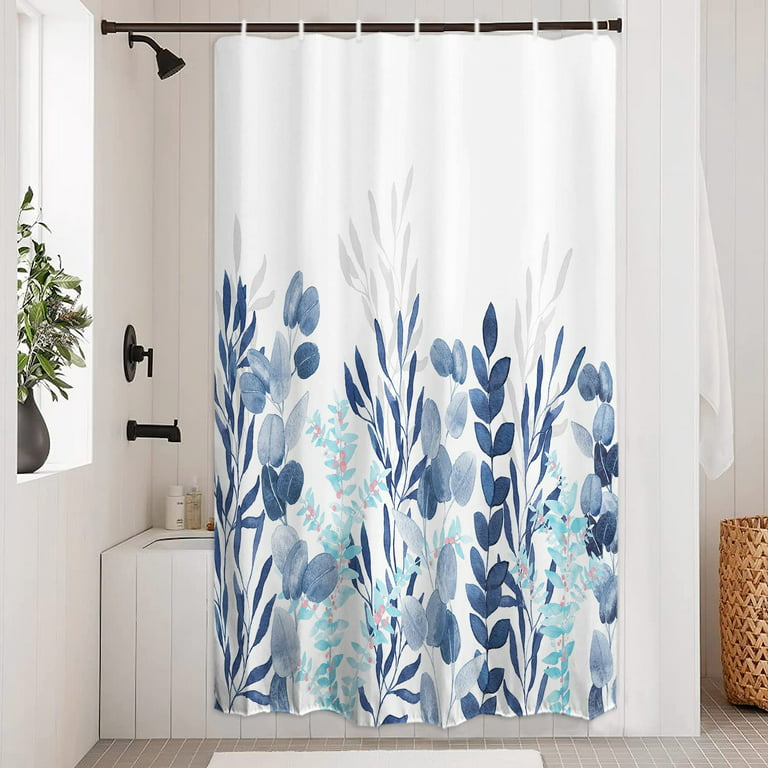 Blue Leaf Stall Shower Curtain 36W x 72L Inches Botanical Plant Leaves  Waterproof Polyester Fabric Small Half Single Cute Aesthetic Shower Curtain  Bathroom Bathtubs Decor with Hooks 