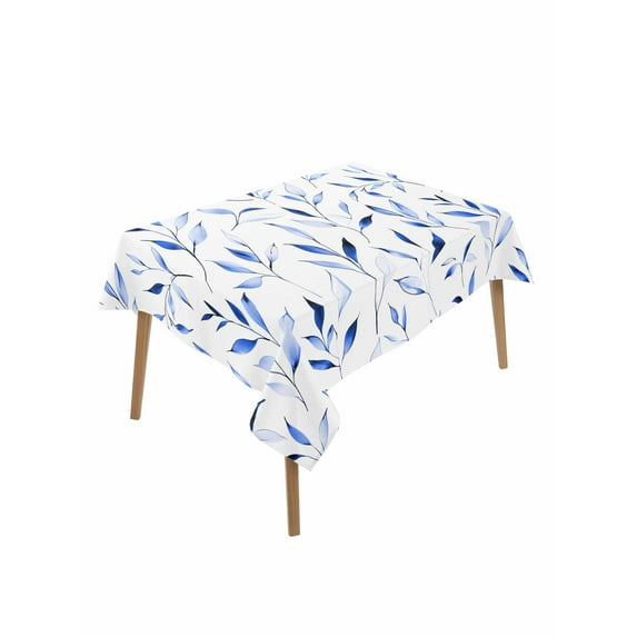 Blue Leaf Table Cloth, Modern Botanical Foliage Plant Country Flower Waterproof Tablecloth for Rectangle Tables, Reusable Washable Fabric Table Cover for Restaurant Kitchen Dining Tables 52"x70"