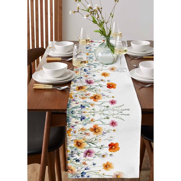 Blue Leaf Tropical Palm Leaves Table Runner 13x36in Non-Slip Cotton Linen Table Runners, Foliage Botanical Dresser Scarves TableRunner for Dinner Kitchen Dining Wedding Party