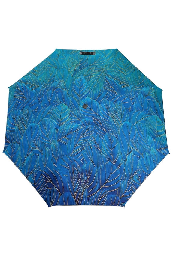 Blue Leaf Umbrella for Rain - Portable, Double Layer Automatic Folding Umbrella UV Protection for Rain Car Travel Outdoor Men Women