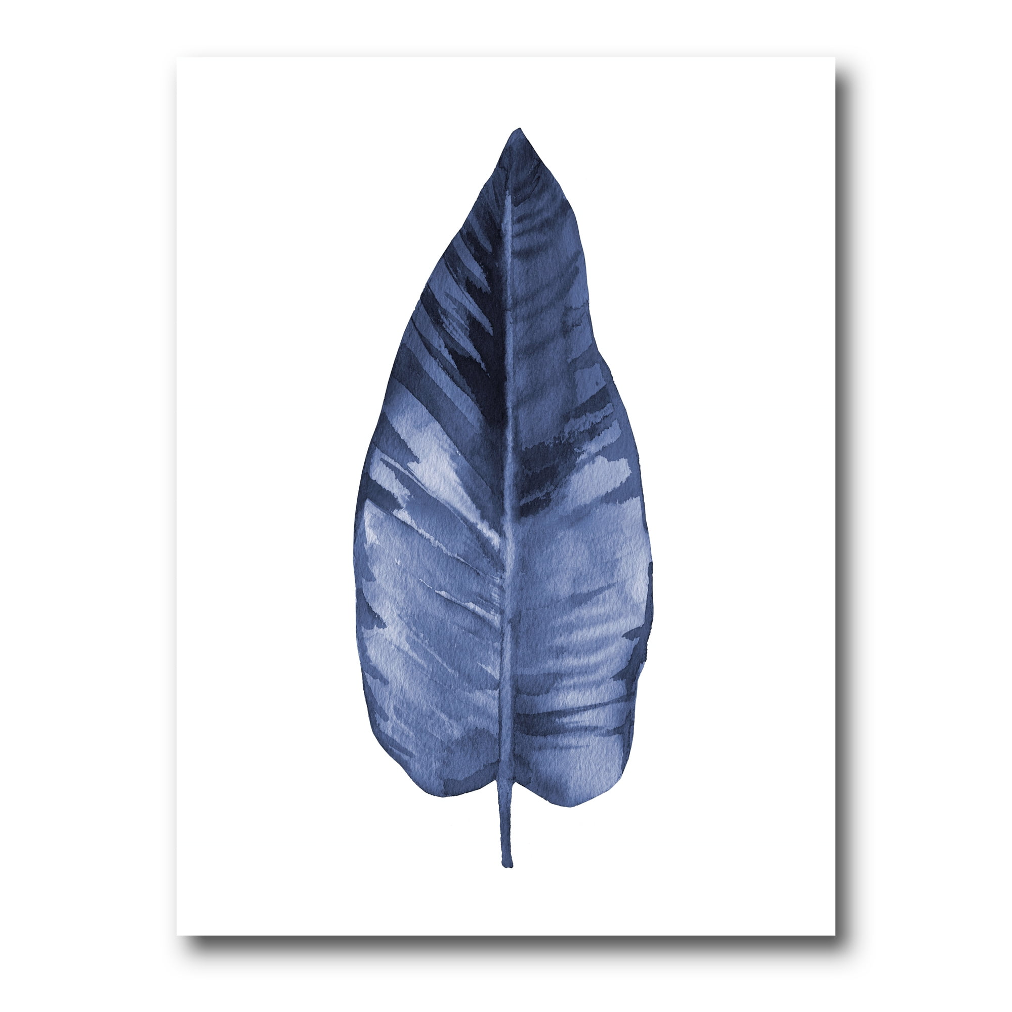 Blue Leaf Watercolour On White Background 30 in x 40 in Painting Canvas Art Print, by Designart
