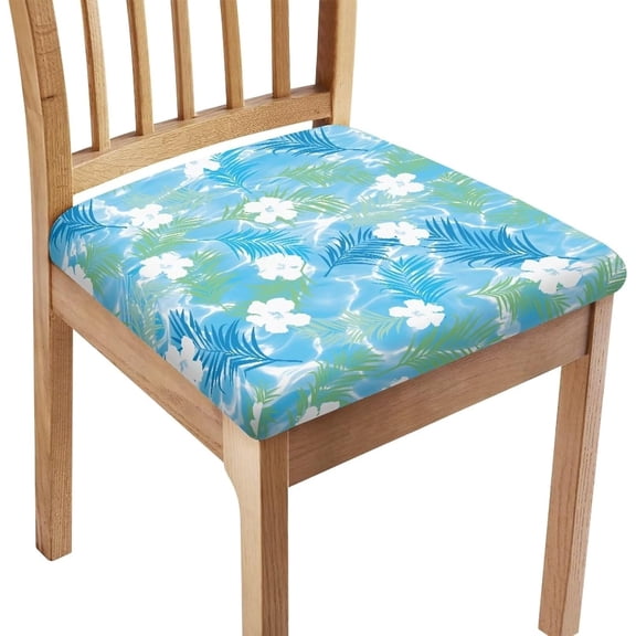 Blue Leaf White Flower Square Chair Cushion Cover for Dining Office Stain Resistant Chair Seat Slipcover Home Chair Accessories Comfy Soft Upholstered Chair Seat Covers