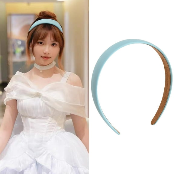 Blue Leather Headband Headhoops for Women Non-slip Fashion Wide Headband for Girls Padded Headband Simple Head Bands Headband Hair Band Solid Headbands No Teeth Stylish Hair Accessories for Women