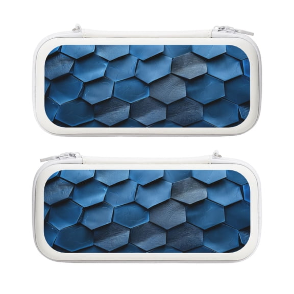 Blue Leather Hive Pattern, Carrying Case For Nintendo Switch & OLED Version, Eva Lightweight Shockproof Protective Pouch Case for Game Console & Accessories with 10 Game Card Slot & Wristband, White