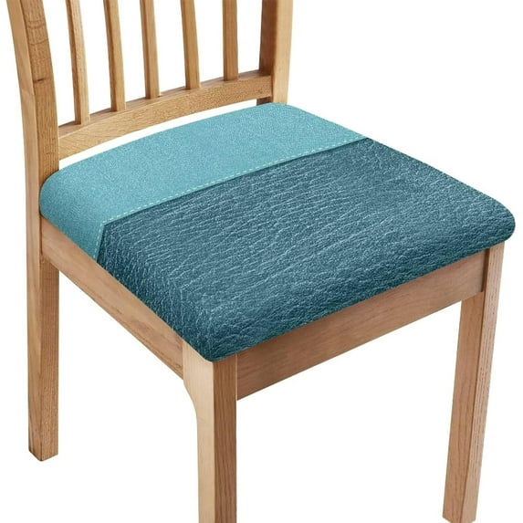 Blue Leather Pattern Square Chair Cushion Cover for Dining Office Stain Resistant Chair Seat Slipcover Home Chair Accessories Stylish Upholstered Chair Seat Covers