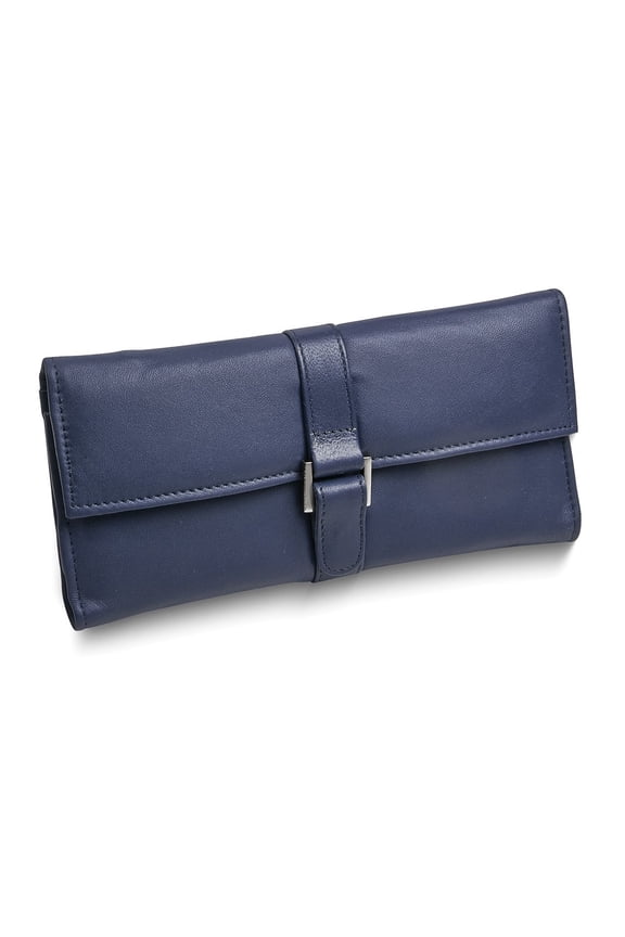 Blue Leather Snap Buckle Jewelry Wallet with Removable Zippered Pouch GM17716