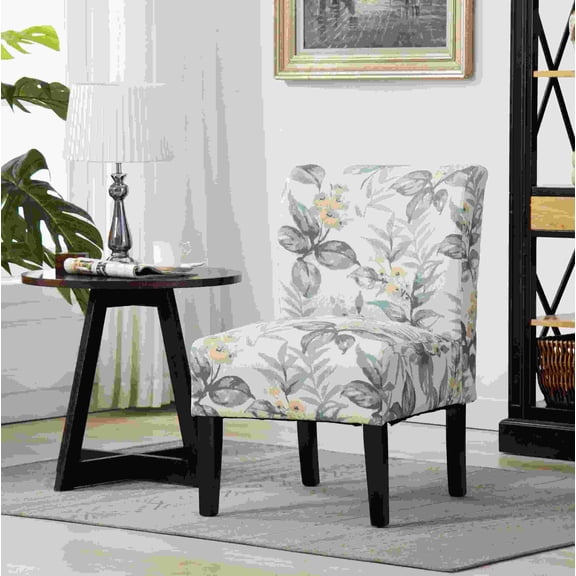 Blue Leaves Accent Chair for Living Room, Armless Upholstered Armchair with Removable Back and Legs, 21.63W x 29.13D x 32.75H