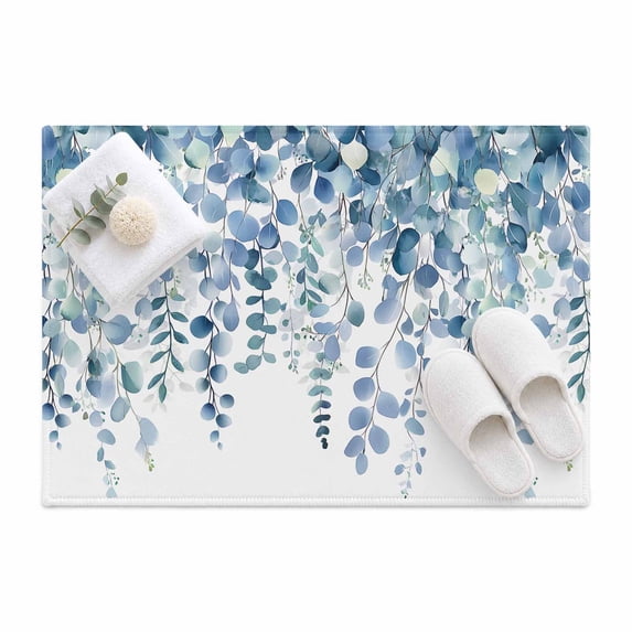 Blue Leaves Area Rug 2'x3', Eucalyptus Leaf Mat Non-Slip Silicone ...