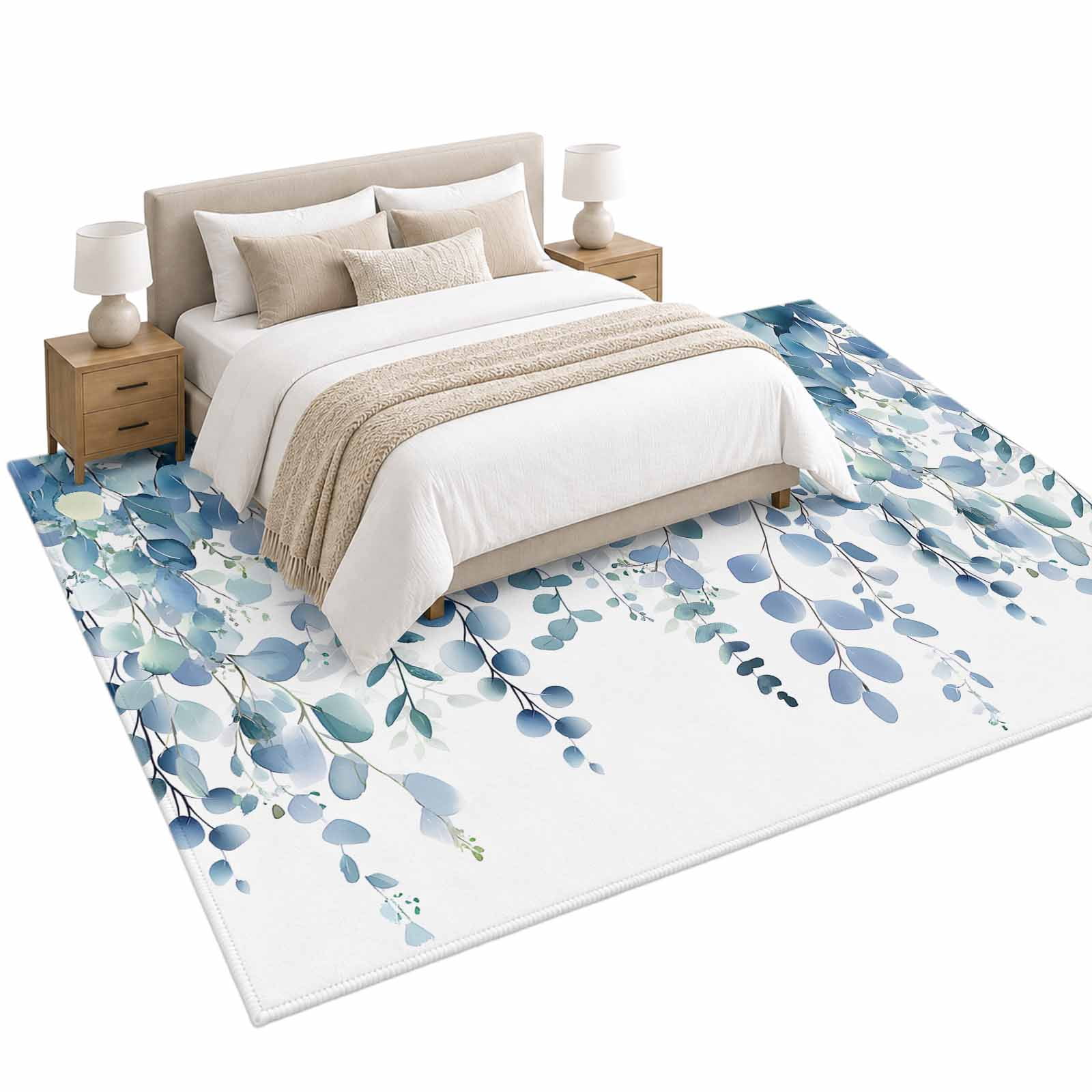 Blue Leaves Area Rug 6'x9', Eucalyptus Leaf Soft Mat Non-Slip Silicone ...