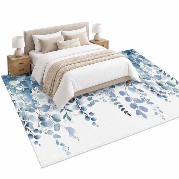 Blue Leaves Area Rug 6'x9', Eucalyptus Leaf Soft Mat Non-Slip Silicone ...
