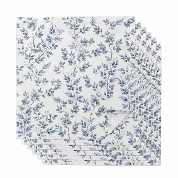 Blue Leaves Cloth Napkins, Summer Botanical Elegant Pastoral Washable and Reusable Dinner Napkins Set of 6, Table Napkin for Kitchen Party Birthday Wedding Hotel Housewarming 20"x20"