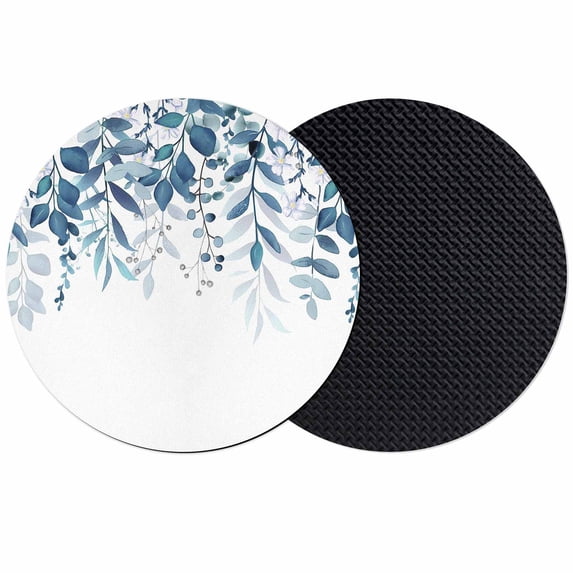 Blue Leaves Coasters Set of 2, Absorbent Coasters for Drinks, Summer Botanical Coaster for Desk Coffee Table Protection, Home Decor House Warming Gifts 4"