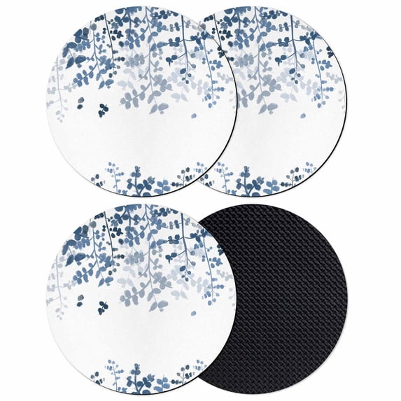 Blue Leaves Coasters Set of 4, Absorbent Coasters for Drinks, Summer Botanical Coaster for Desk Coffee Table Protection, Home Decor House Warming Gifts 4"