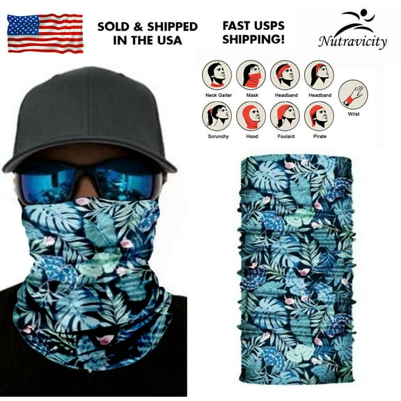 Blue Leaves Floral Balaclava Scarf Neck Fishing Shield Sun Gaiter Headwear Mask