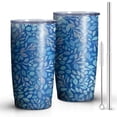 thumbnail image 1 of Blue Leaves and Florals 20oz Tumbler Stainless Steel Double Wall Vacuum Insulated Coffee Mug Travel Cups for Wife Mom Daughter Sister Friend Coworker, Metal Straws and Brush, 1 of 7
