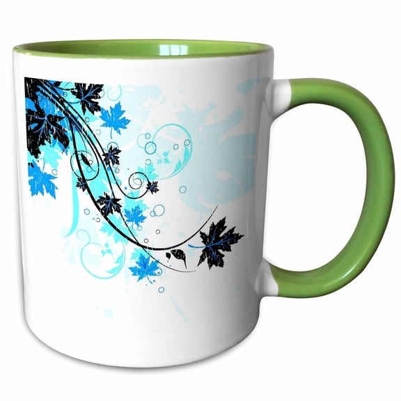 3drose, Blue Leaves Flourish, 11oz Two-tone Green Mug