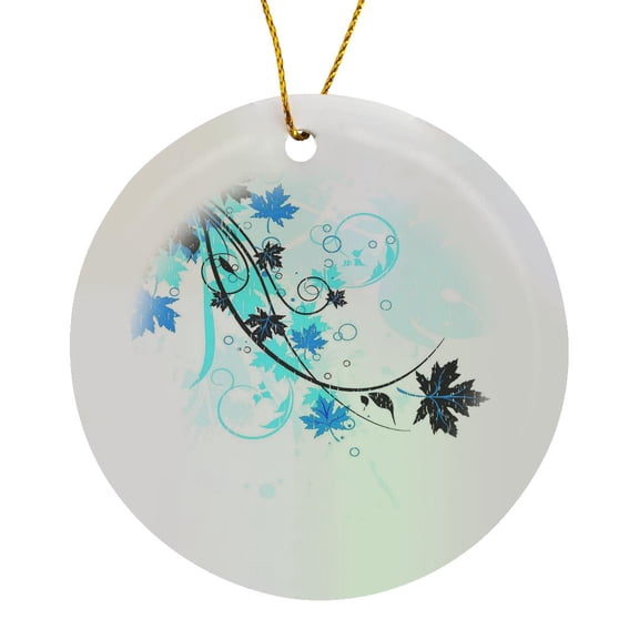 3drose, Blue Leaves Flourish, Circle Porcelain Ornament