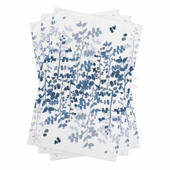 Blue Leaves Kitchen Towels Set of 3, Water Absorbent Dish Towel, Summer Botanical Decorative Hand Towels - Quick Drying Cloth for Cooking Baking, 18x28 Inch