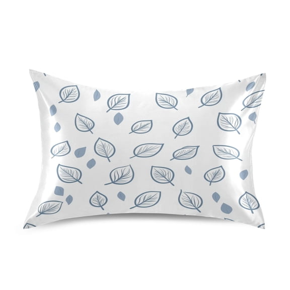 Blue Leaves Pattern Luxury Silky Soft Pillowcase Standard Size Wrinkle Resistant Envelope Closure 20x26in