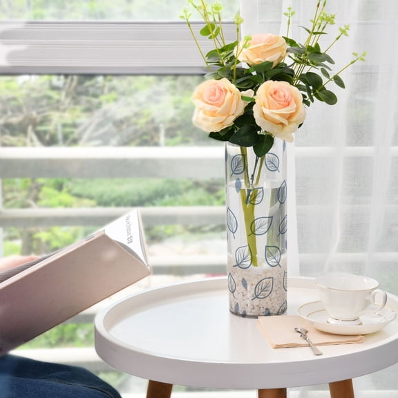 Blue Leaves Pattern Plastic Vase 11.8'' x 3.9'' Transparent Non Breakable Decorative for Family