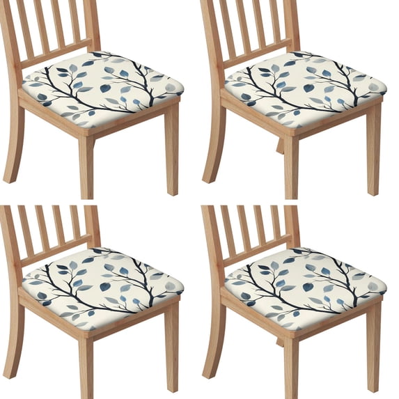 Blue Leaves Pattern Seat Covers for Dining Room Chairs Set Of 4,Stretch Printed Washable Chair Seat Cover with Elastic Ties and Button,Removable Waterproof Couch Cushion Covers