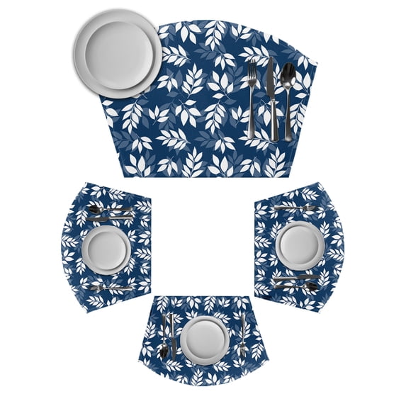Blue Leaves Round Table Placemats Set of 6 Wedge Placemats, Farmhouse ...