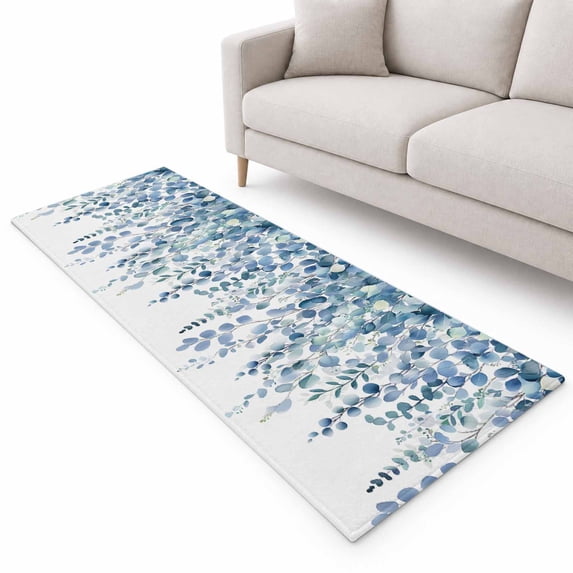 Blue Leaves Runner Rug 2.6'x10', Eucalyptus Leaf Soft Mat Non-Slip ...