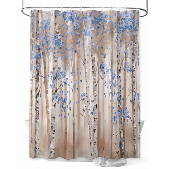 Blue Leaves Shower Curtain, Forest Painting Art Style Waterproof Shower Curtain Set with 12 Hooks Lightweight Washable Fabric Shower Curtains for Bathroom 72x78 Inches