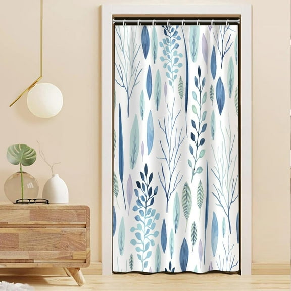 Blue Leaves Shower Curtain Set with Hooks Farmhouse Botanical Plants Shower Curtain for Bathroom Blue Leaves Branches Waterproof Fabric Decor 36x72inches