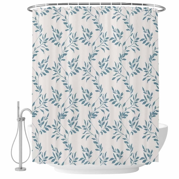 Blue Leaves Shower Curtain Set - Standard 72" x 72" Washable Bathtub Curtain with 12 Hooks, Modern Minimalist Leaf Botanical Vintage Waterproof Fabric Stall Shower Curtains for Bathroom/Bathtub