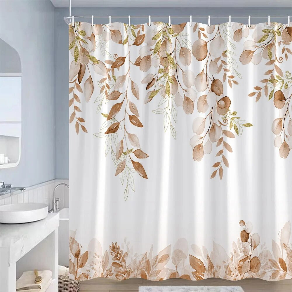 Blue Leaves Shower Curtain Watercolour Plant Eucalyptus Leaf Modern