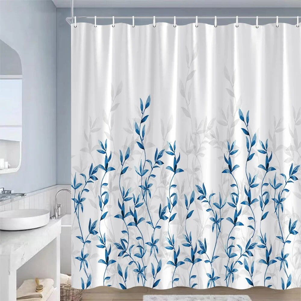 Blue Leaves Shower Curtain Watercolour Plant Eucalyptus Leaf Modern Simple Home Bathroom Decor ...