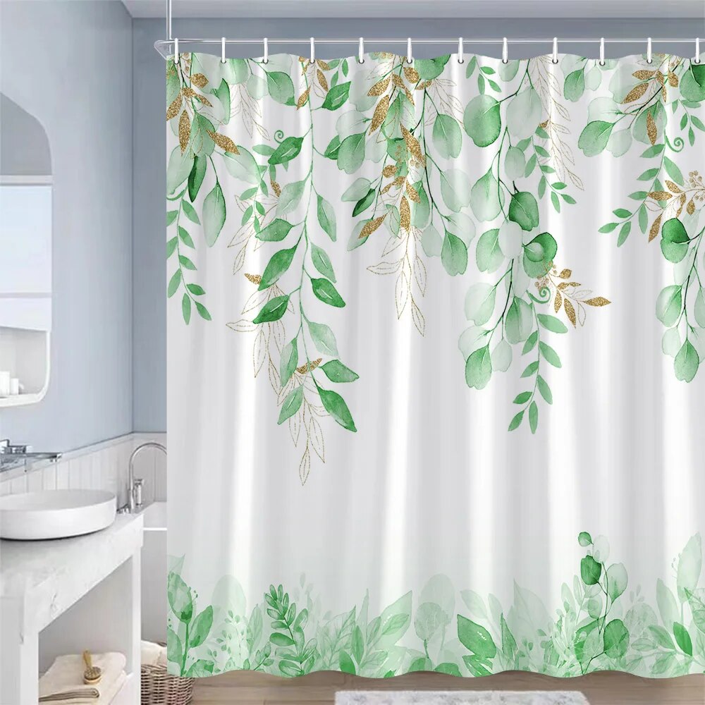 Blue Leaves Shower Curtain Watercolour Plant Eucalyptus Leaf Modern ...