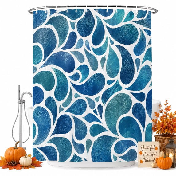 Blue Leaves Shower Curtain, Waterproof Shower Curtains for Bathroom, Elegant Pastoral Botanical Farmhouse Art Washable Fabric Bathtub Curtain Set Bath Decor with 12 Hooks Extra Long 72"x96"
