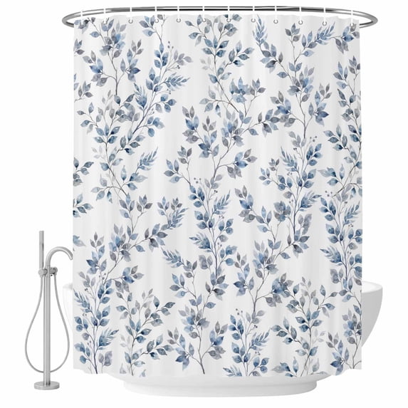 Blue Leaves Shower Curtain, Waterproof Shower Curtains for Bathroom, Summer Botanical Elegant Pastoral Washable Fabric Bathtub Curtain Set Bath Decor with 12 Hooks 48"x72"