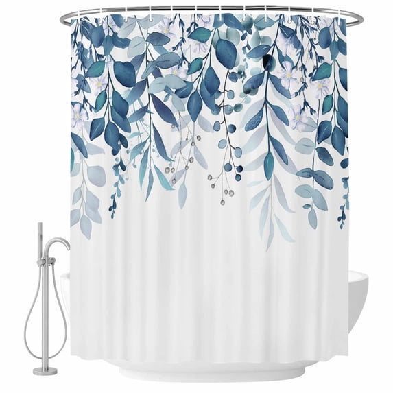 Blue Leaves Shower Curtain, Waterproof Shower Curtains for Bathroom, Summer Botanical Washable Fabric Bathtub Curtain Set Bath Decor with 12 Hooks Long 72"x84"