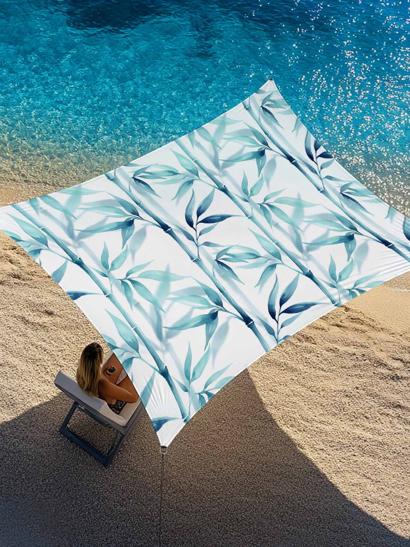 Blue Leaves Sun Shade Sail 14' x 18', Minimalist Natural Style Ink ...