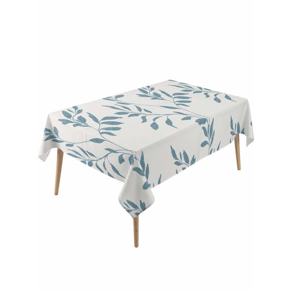 Blue Leaves Table Cloth, Waterproof Tablecloth for Rectangle Tables, Modern Minimalist Leaf Botanical Vintage Reusable Washable Fabric Table Cover for Restaurant Kitchen Dining Tables 60"x120"