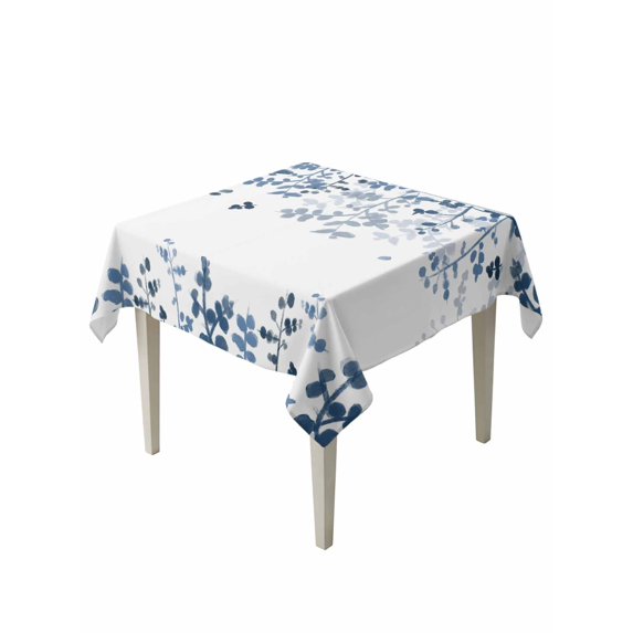 Blue Leaves Table Cloth, Waterproof Tablecloth for Square Tables, Summer Botanical Reusable Washable Fabric Table Cover for Restaurant Kitchen Dining Tables 54"x54" Farmhouse Abstract Art