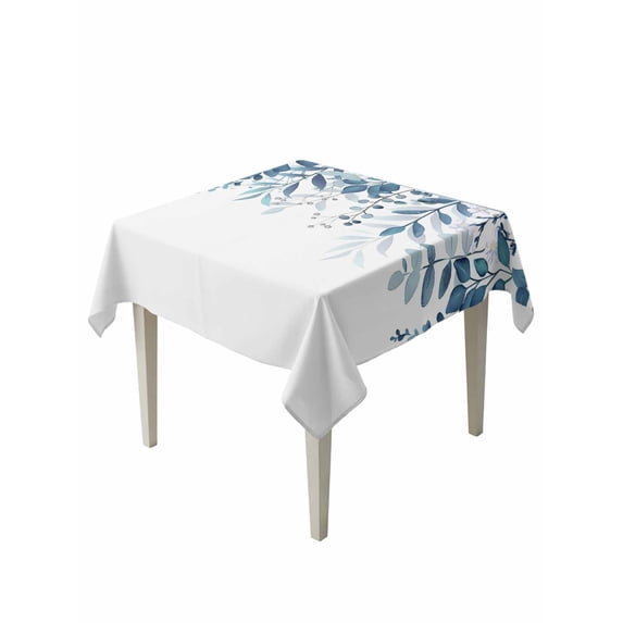 Blue Leaves Table Cloth, Waterproof Tablecloth for Square Tables, Summer Botanical Reusable Washable Fabric Table Cover for Restaurant Kitchen Dining Tables 60"x60" Watercolor Weeping