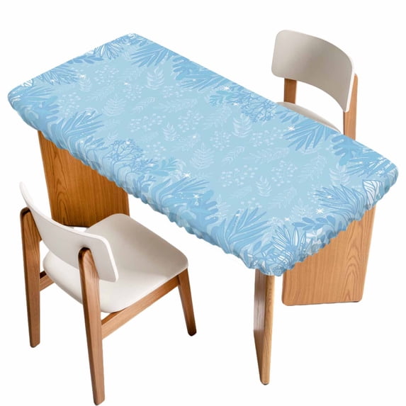 Blue Leaves Table Cloths for 4 Foot Rectangle Tables, Summer Botanical Pastoral Patio Waterproof Elastic Fitted Tablecloths, Washable Rectangular Table Cover for Camping