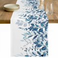 thumbnail image 1 of Blue Leaves Table Runner - 108 Inch Long Summer Botanical Cotton and Linen Blended Dress Scarves Farmhouse Table Runner for Kitchen Dining, Coffee Table, 13" x 108", 1 of 8