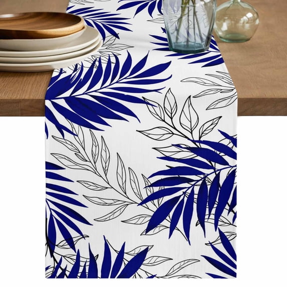 Blue Leaves Table Runner 108 Inches Long,Abstract Modern Geometric ...
