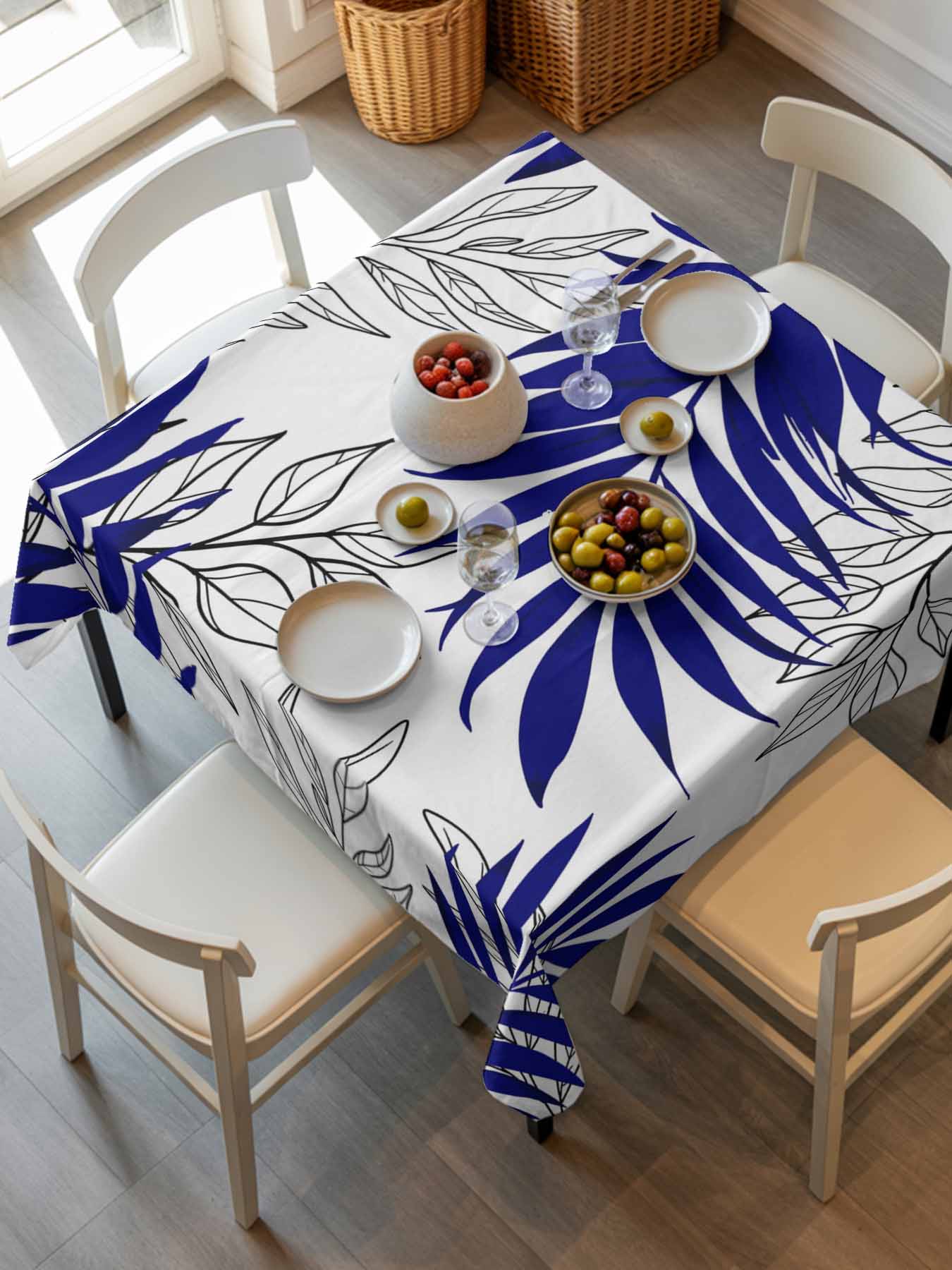 Blue Leaves Tablecloth Square Table Cloth 54x54, Waterproof Tablecloth ...