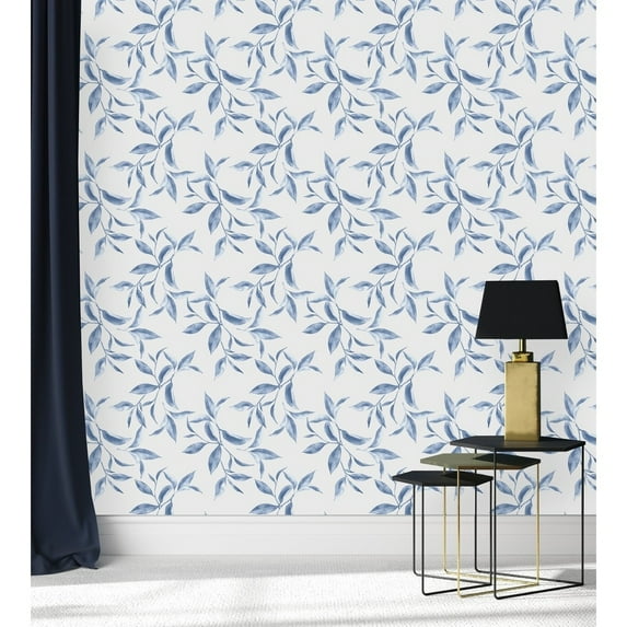 Blue Leaves Wallpaper Pre-Pasted - 25"W x 125"H