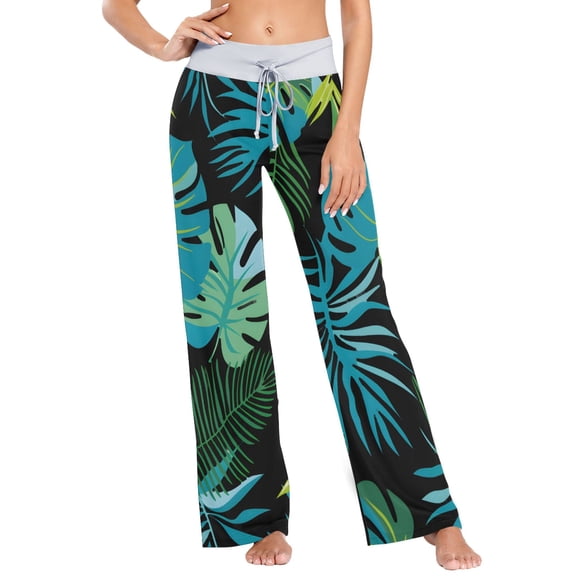 Blue Leaves Womens Sleep Pajama Pants Waistband Lounge Sleepwear Pjs Sweatpants Yoga Pants